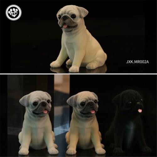 JXK Cute Pug Dog Pet Healing Figure Canidae Fluff Puppy Animal Model Collector Toy Gift