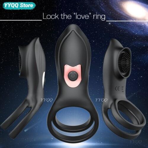 Penis Ring Delayed Ejaculation Locking Vibration Chastity CageCouple Rings Flirting Clitoris Stimulation Cock Ring Male Sex Toys