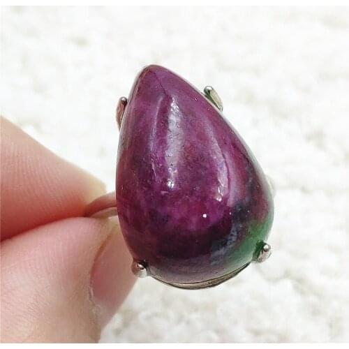 Top Quality Natural Ruby Zoisite Red Green Adjustable Ring 23x15mm Gemstone 925 Sterling Silver Water Drop Big Size Ring AAAAAA