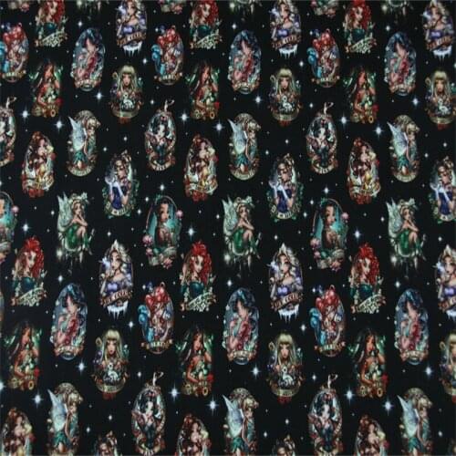 Disney Princess Collection Print Black 100% Cotton Fabric for Girl Clothes Hometextile Cushion Cover Needlework DIY