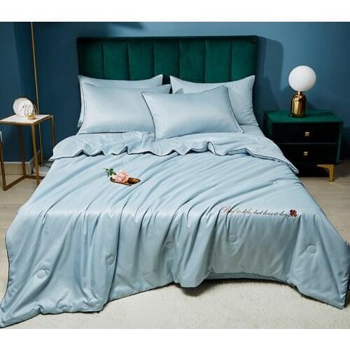 4PCS Set Summer Solid Bedding New 100% Silk Summer Comforter Air Condition Quilts Duvet Bed Linens Washed Cotton Throw Blankets