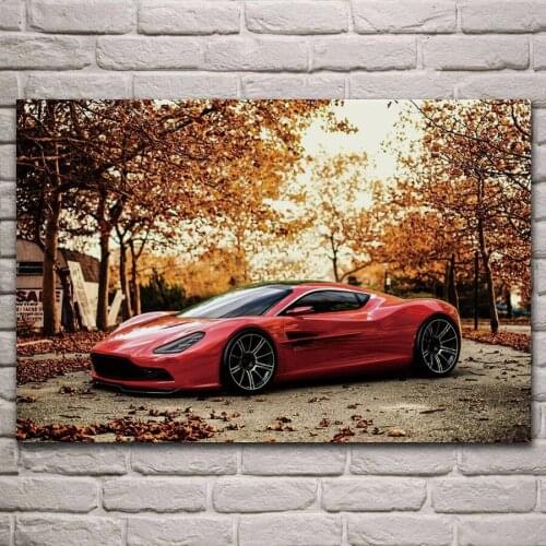 Red super cars vehicle in fall forest leaves urban trees living room decor home wall art decor wood frame fabric poster KL606