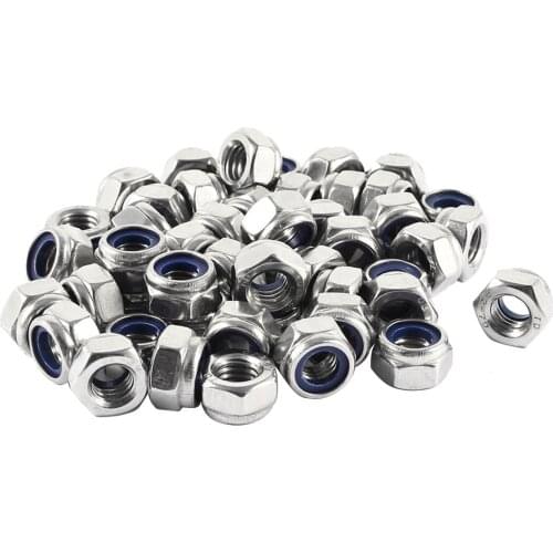 KSOL 50 Pcs 304HC A2 70 Stainless Steel Hex Nylock Lock Nut M8 8mm