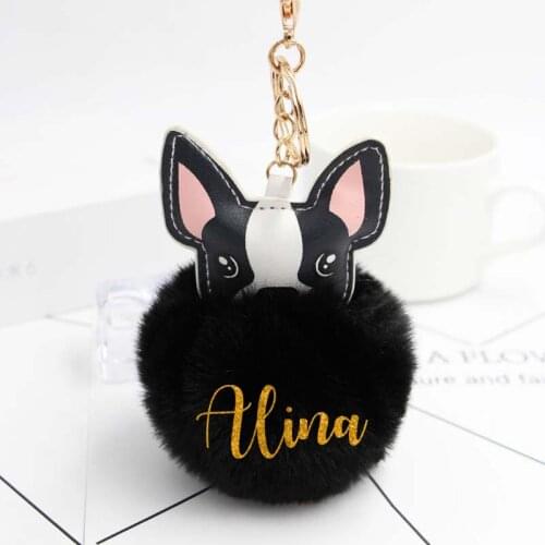 Cute Soft Fur Ball Key chain Personalzed Your Name Pompom Dog Hair Ball Key Chains Ladies Car Bag Accessory Custom Text Gifts