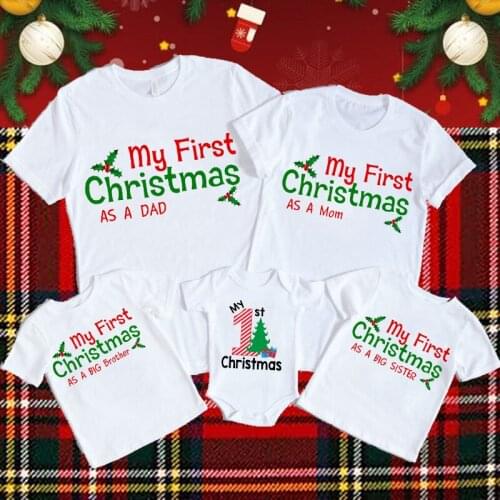 My First Christmas As Mom Family Matching Clothes Mother Father Daughter Son Kids Tshirt New Year T Shirt Mommy and Me Tops
