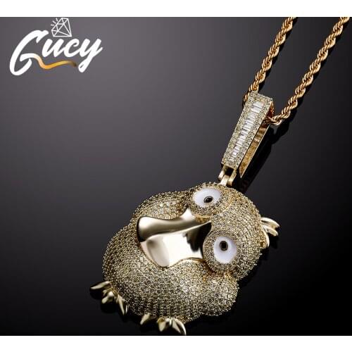 GUCY Hip Hop Animal Duck Pendant Iced Out Bling Cubic Zircon AAAA+ CZ Pendants Necklaces For Men Jewelry With Solid Back