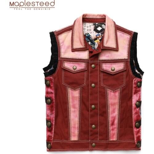 Natural Leather Spliced Canvas Vest 100% Natural Cowhide Men Fashion Vest Sleeveless Jacket Customized Asian Size M-9XL M469