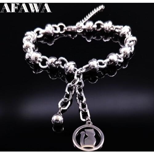 2021 New Fashion Cat Stainless Steel Charm Bracelet for Women Tassel Silver Color Bracelet Bangle Jewelry bracciali uomo B17741
