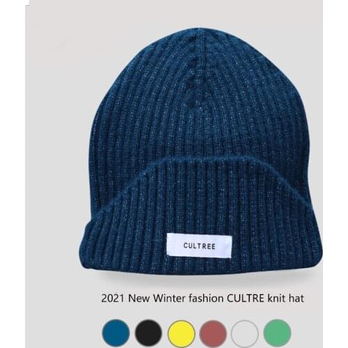 2021NEW womens winter hat Warm Knitted Striped Fur Wool BeaniesThick Skullies hip hop caps with Mens panama hat