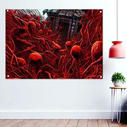 Bloody Skeleton Wallpaper Devil Dark Rock Band Artworks Flags Canvas Printing Wall Hanging Heavy Metal Poster Tattoo Banners