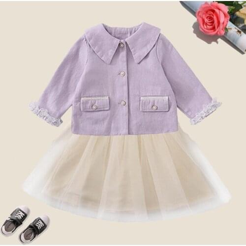 Girls Autumn Clothing Sets 2021 New Long Sleeve Kids Coats & Dresses 2Pcs Baby Girls Clothes Set Sweet Suit for Toddler 18M-8Y