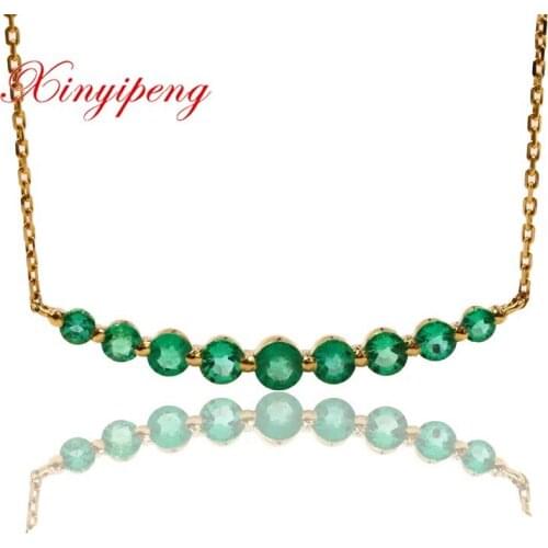 Xin yi peng 18 k yellow gold inlaid natural emerald clavicle necklace women necklace beautiful gift