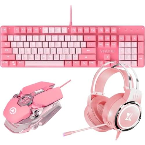 Girls Gift E-sport Gaming Keyboard Mouse Earphone Round Punk Mechanical Keyboard with Green Switch 3200DPI Mouse Headset Backlit
