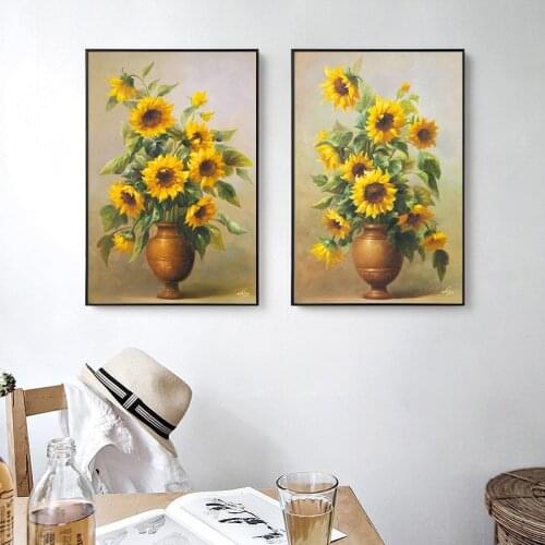 Plant Posters And Prints Living Room Decoration Flower Arrangement Art Sunflower Butterfly Orchid Rose Vintage Vase Canvas Paint