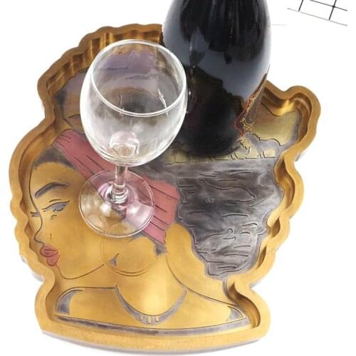 DIY Crystal Silicone Mold African Women Head Fruit Plate Large Tray Mold Creative Cup Pad Mold Mirror Silicone Mold For Resin