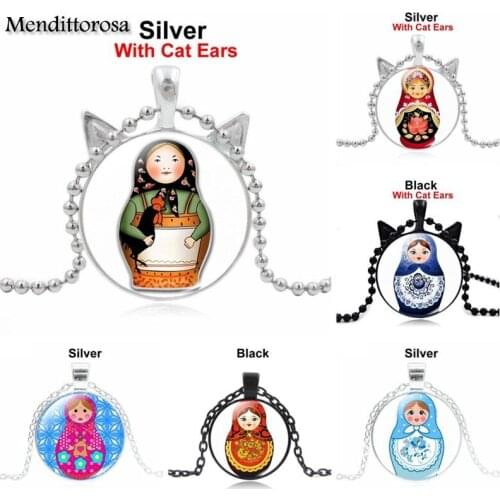 Mendittorosa Russian Dolls Steam Punk Jewelry With Glass Cabochon Long Pendant Choker Necklace For Men Women Party Gift