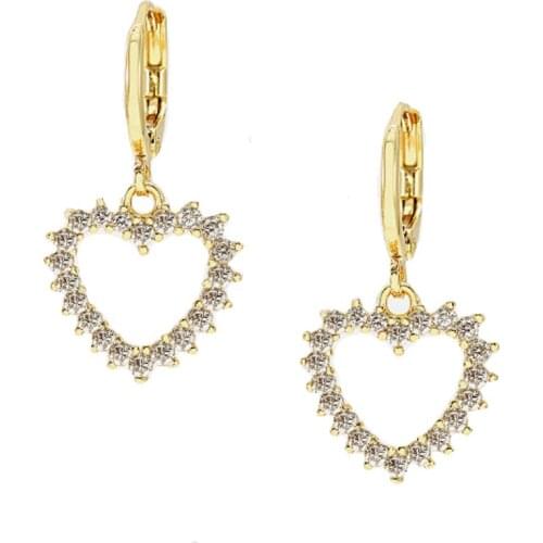 Yellow Tone Pave Zircon Heart Hoop Drop Earring Jewelry for Women