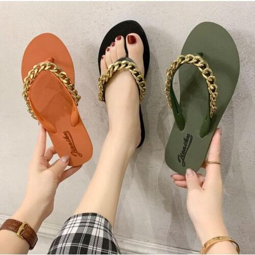 Summer Holiday Beach Shoes Women Sandals 2021Fashion Ladies Chain Flip Flops Flats Casual Slippers Female Outdoor Indoor Slides