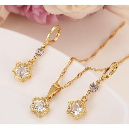 Gold Color wedding bridal Jewelry sets cz white Stone African women girls Jewelry crystal vintage flower mother girlfriend Gift
