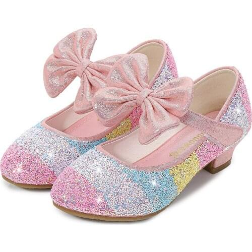 Kids Children Princess Leather Shoes For Big Girls High Heel Bling Crystal Party Wedding Dress Shoes 6 8 12 13 14 Years Old New