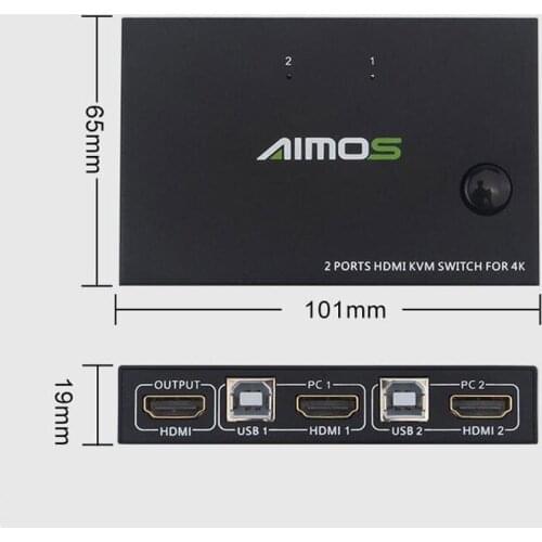 TZT 2 Port for HDMI-Compatible KVM Switch 4K Support Wireless Mouse Keyboard For Dual PC Hosts