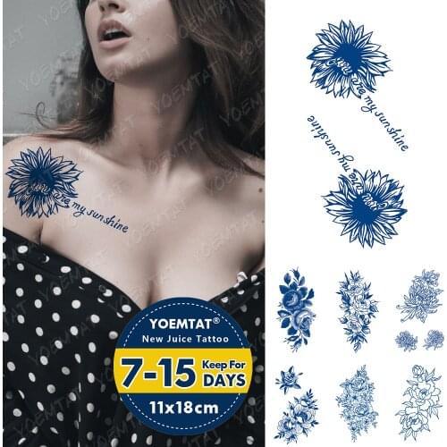 Juice Lasting Waterproof Temporary Tattoo Stickers Sunflower English Letter Peony Flower Flash Tattoos Woman Body Art Fake Tatto