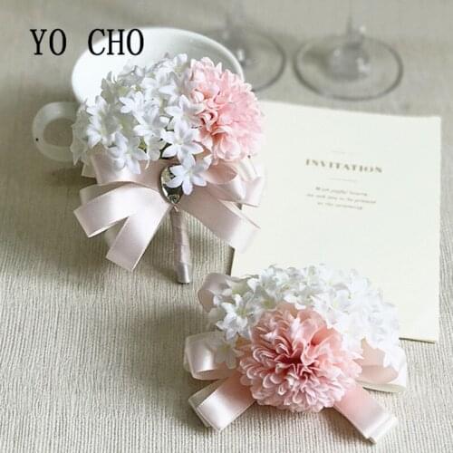 YO CHO Whoesale Vivid Real Touch Wrist Hand Flower Bridesmaid Silk Corsage Hand Flower Marriage Rose Prom Party