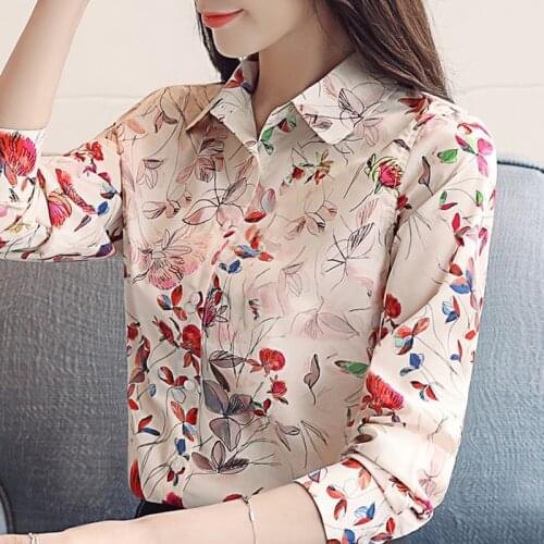 Long Sleeve Women Shirts Tops Turn Down Collar Office Blouse For Women Blusas Mujer De Moda 2021 Print Chiffon Blouse Shirt A158