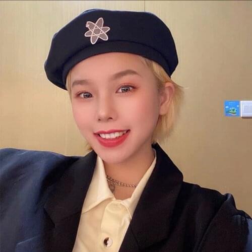 Harajuku Spring Summer Women Knit Berets Ladies Flat Cap Fashion Crochet French Beret Caps Stars Embroidery Hat Wholesale