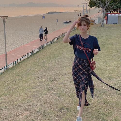 Womens Suit 2021 New Letter Short Sleeve + Irregular Skirt Two-piece Suit