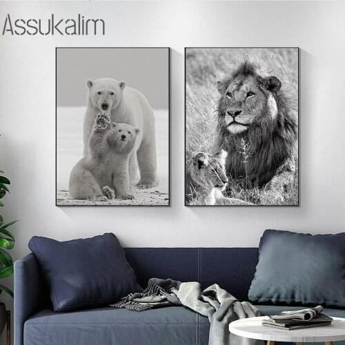 Animal Parent-child Canvas Painting Polar Bear Lion Wall Art Posters Nordic Prints Modern Wall Pictures For Living Room Decor