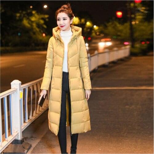 Winter down cotton jacket 6XL female off-season cotton coat mid-length slim-fit knee-length hooded long warm jackets Sale D51