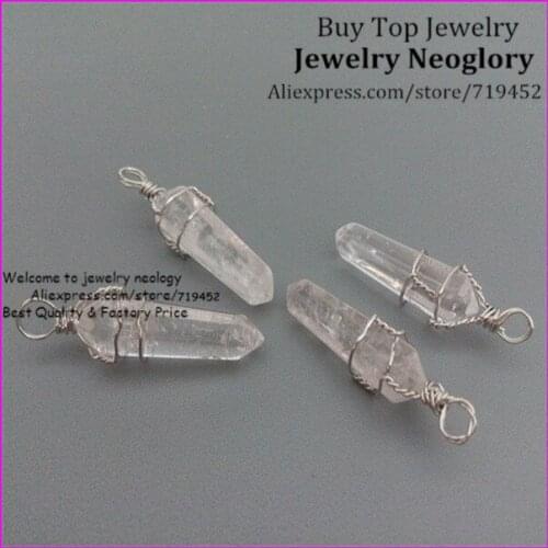 10PCS Nature Rock Clear Quartz Silver Plated wire Wrapped Point Pendant ,Crystal Point Druzy Drusy Quartz Wire-Wrapped Pendant