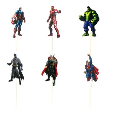 24pcs/lot Super Hero Theme Baby Shower Cake Picks Happy Birthday Events Party Boys Kids Decoration Cupcake Toppers Supplies
