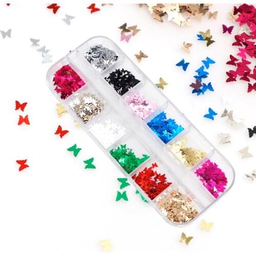 12 Grids Mix Butterfly Shape 3D Nail Glitter Sequins UV Resin Epoxy Mold Filling Nail Art Decorations Resina