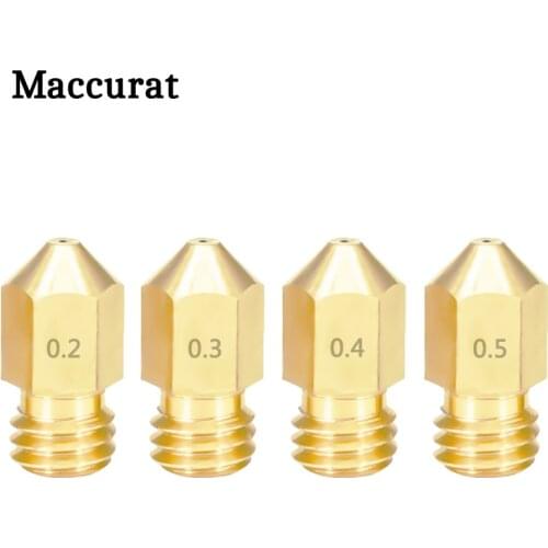 3D Printer Brass Nozzle 0.2mm/0.3mm/0.4mm/0.5mm Extruder Print Head For 1.75MM MK8 Makerbot CR10 Ender-3 3D Printer Accessories