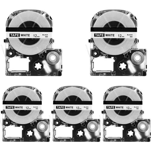 5 Pack Replace LK-4WBN LC-4WBN9(SS12KW) Label Tapes for Epson LabelWorks LW300 LW400 LW500 LW700 Black On White 1/2 Inch X 26.2