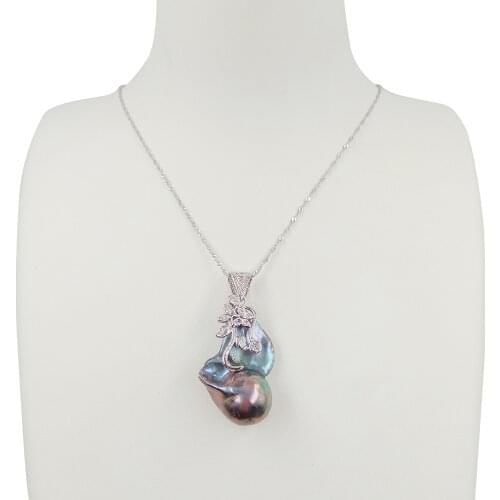 Drop free shipping , 925 silver pendant necklace,100% nature freshwater pearl in big baroque shape,18 inch length