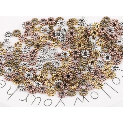50Pcs/Bag 6x2MM Charm Silver Plated Flower Metal Loose Spacer Bead Caps For DIY Bracelet Charms Jewelry Making