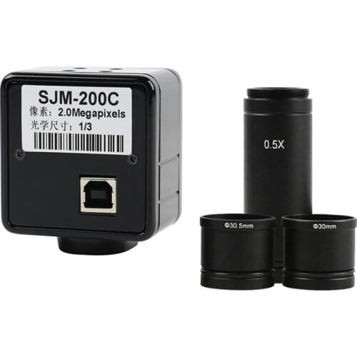 2.0MP Industrial Digital USB Video Microscope Camera + 0.5X C-mount Eyepiece Lens Measurement Software For Biological Stereo