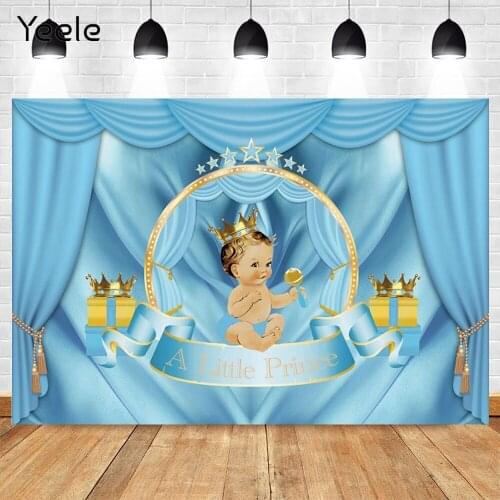Yeele Blue Curtain Golden Crown Newborn Baby Shower Boy Birthday Party Photography Backdrops Background Photocall Photophone