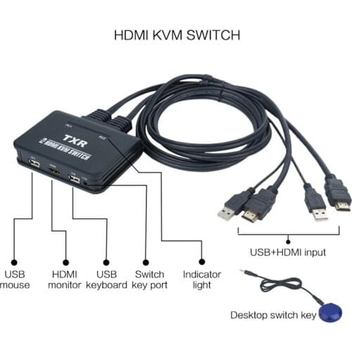 HDMI VGA DVI KVM Switch Control 2 Computers from A Single Console Two PC Computers Shared One Set Of Keyboard Mouse And Monitor