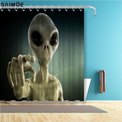 Alien Printed Bathroom Curtain 3D Outer Space Waterproof Shower Curtain Polyester Fabric Bathing Cover Curtain Shower Set