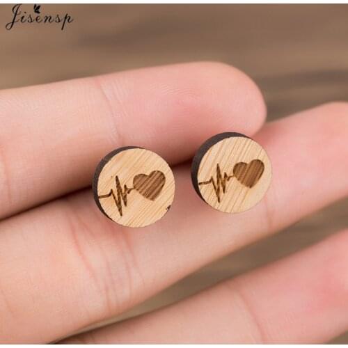 Jisensp Fashion Heartbeat Stud Earrings ECG Medical Wooden Jewelry for Nurse Doctor Cute Love Heart Women Earrings bijoux