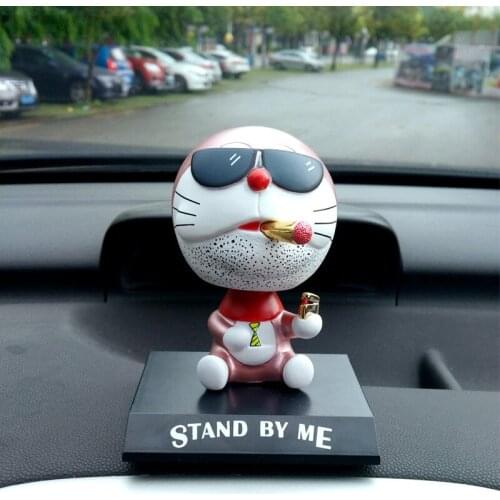 Kawai resin Doraemon action figure model car decoration Toy Ruffian Blue Fat Cat Smoking Pipe Cigar Shaking Head car decore