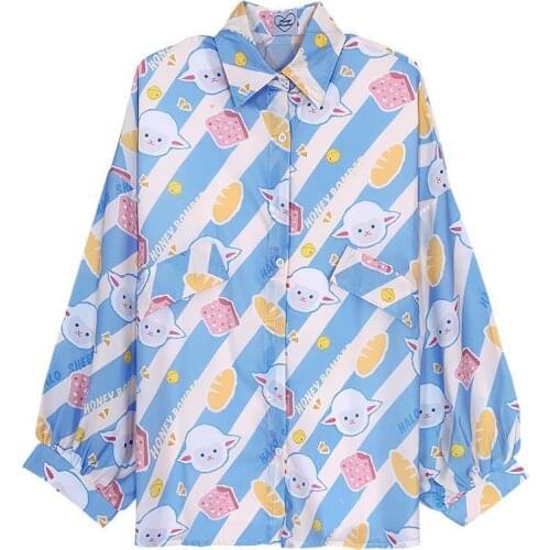 Kawaii Shirt Women Harajuku Beautiful Blouses Sheep Printed Spring Korean Fashion 2021 Cute Tops Streetwear Plus Size Chic