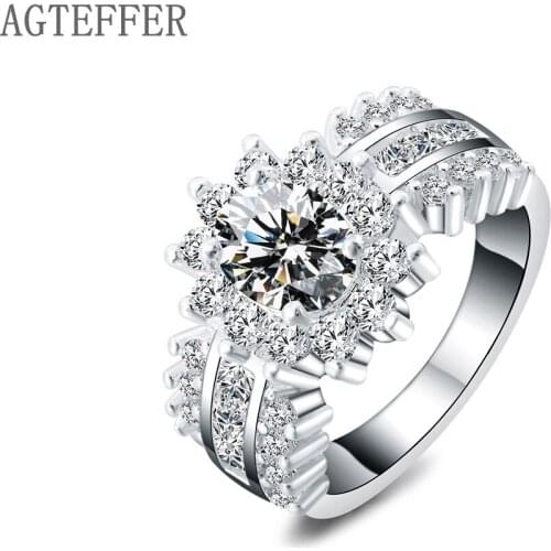 AGTEFFER 925 Sterling Silver AAA zircon shiny Ring Classic For Women Fashion Wedding Engagement Party Gift Charm Jewelry