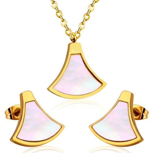 LUXUKISSKIDS 2020 Gold/Steel Wedding Bridal Jewelry Set Shell Pendant Necklace Stud Earrings Indian Jewellery sets For Women