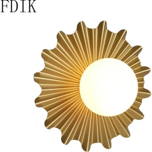 Creative Sun Metal Wall Lamp Nordic Glass Led Sconce for Bedside Corridor Stairs Light Fixture Vintage Home Decor Mirrior Light