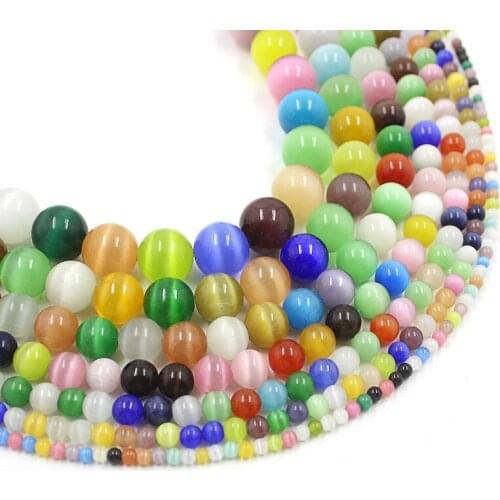 Round Mix Color Natural Cat Eye Stone Beads 4/6/8/10mm Loose Stone Beads For Jewelry Making DIY Bracelet Necklace Strand 15